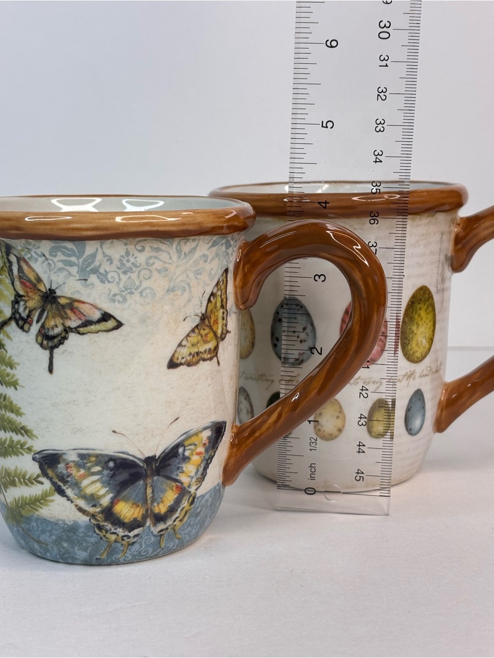 Nature Themed Butterfly & Egg Ceramic Mug Set of 2, Brown Handles Susan Winget - Picture 11 of 14